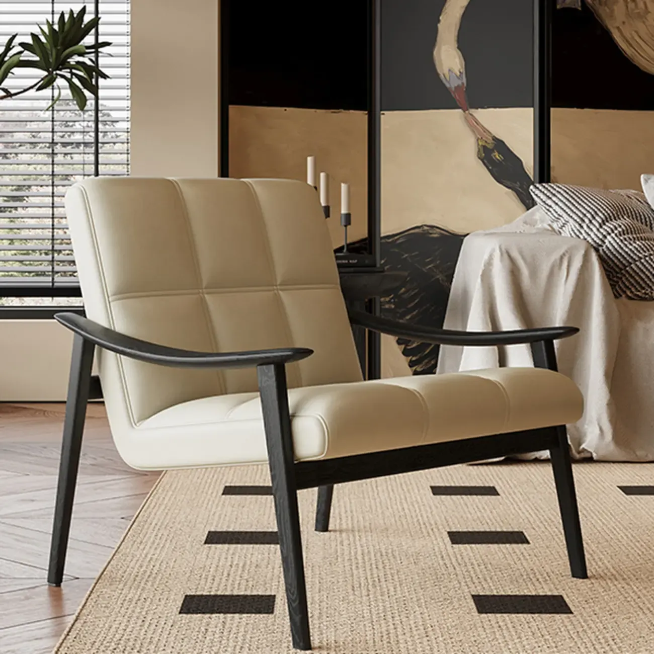 Elegant Genuine/Nappa Leather Mid-Back Accent Chair Image - 1