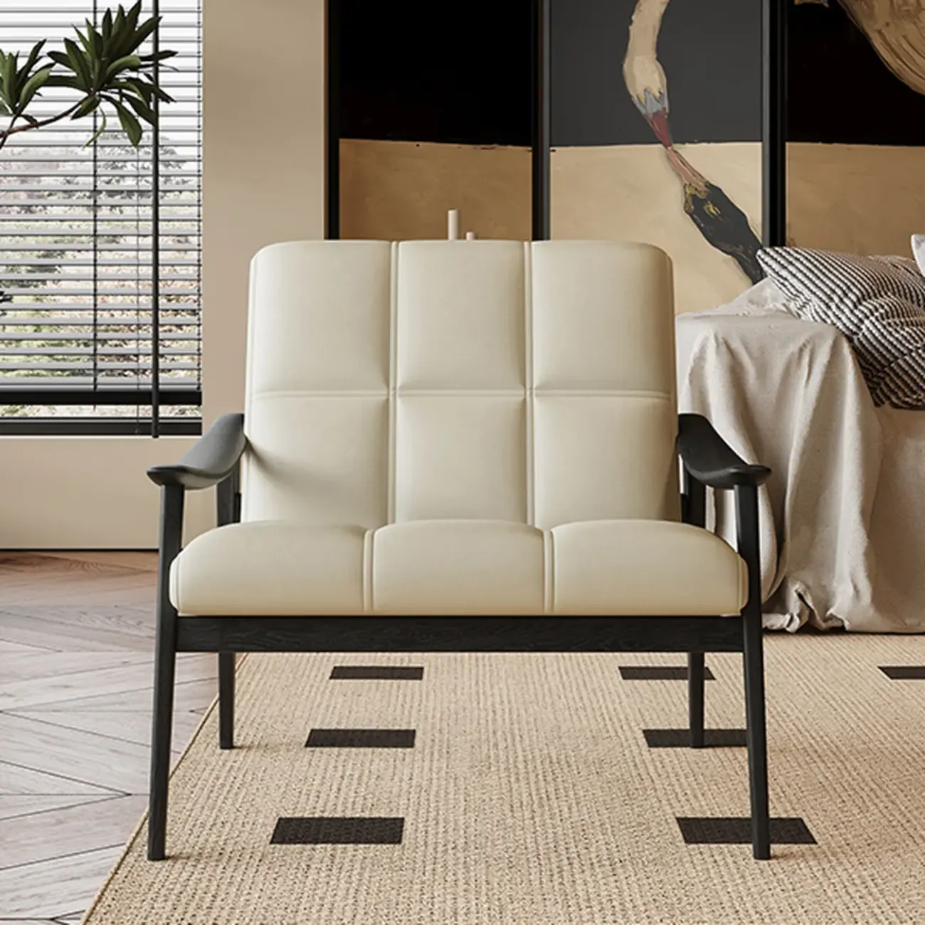 Elegant Genuine/Nappa Leather Mid-Back Accent Chair Image - 4