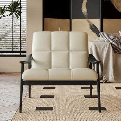 Elegant Genuine/Nappa Leather Mid-Back Accent Chair Image - 4