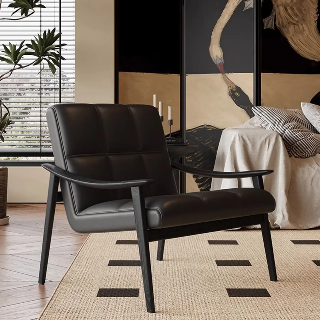 Elegant Genuine/Nappa Leather Mid-Back Accent Chair Image - 6 | homeyfad