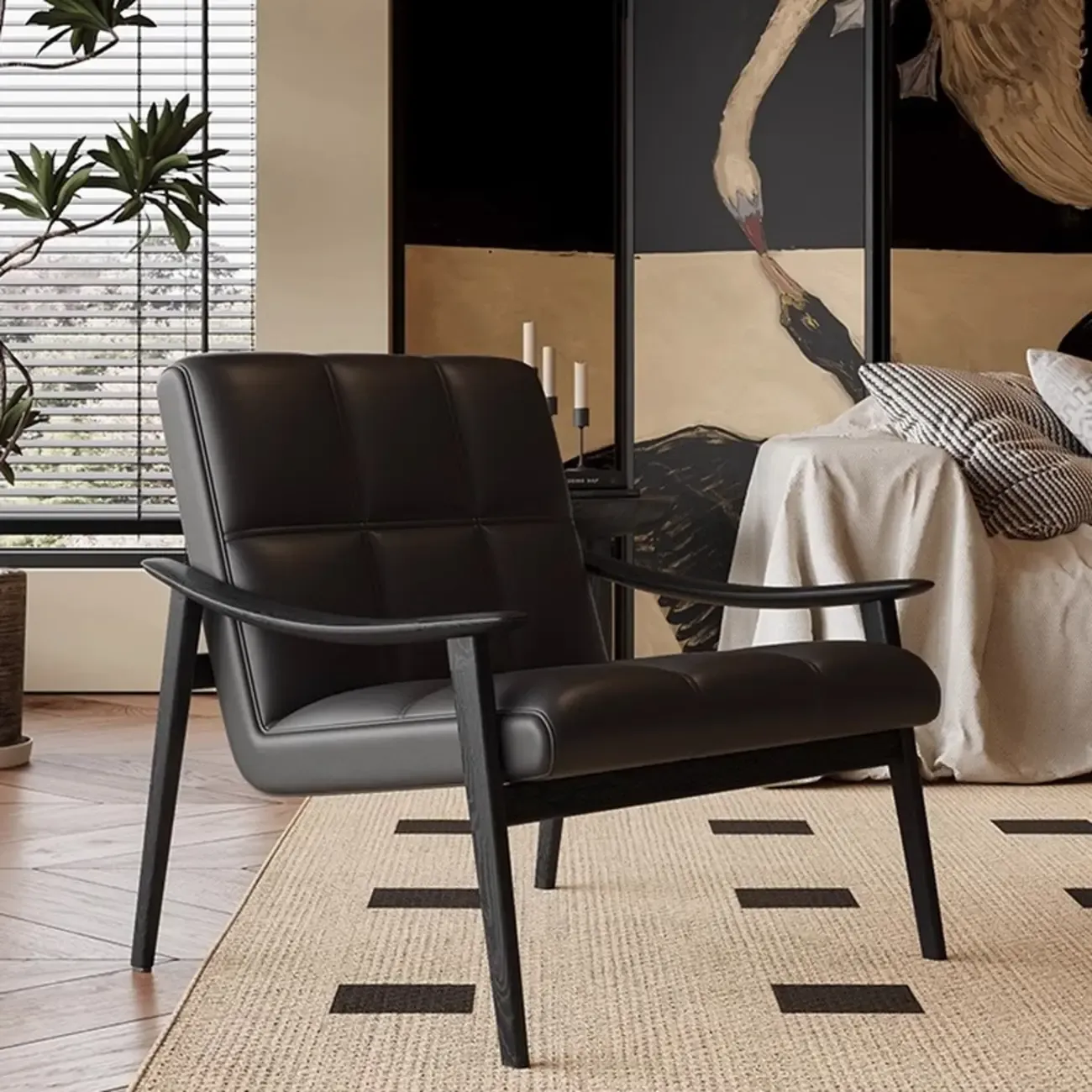 Elegant Genuine/Nappa Leather Mid-Back Accent Chair Image - 6