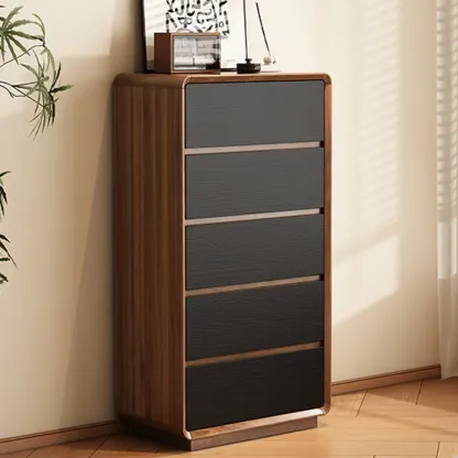 Minimalist Multi-drawer Black Wood Horizonal Dresser Image - 2