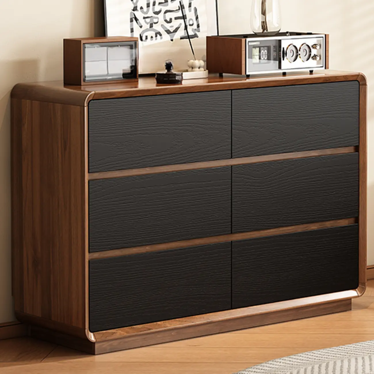 Minimalist Multi-drawer Black Wood Horizonal Dresser Image - 3 | homeyfad