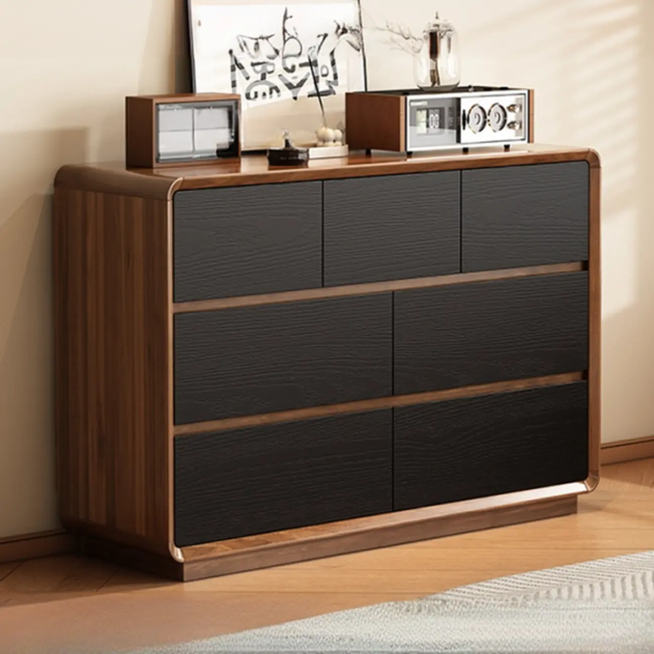 Minimalist Multi-drawer Black Wood Horizonal Dresser Image - 7 | homeyfad