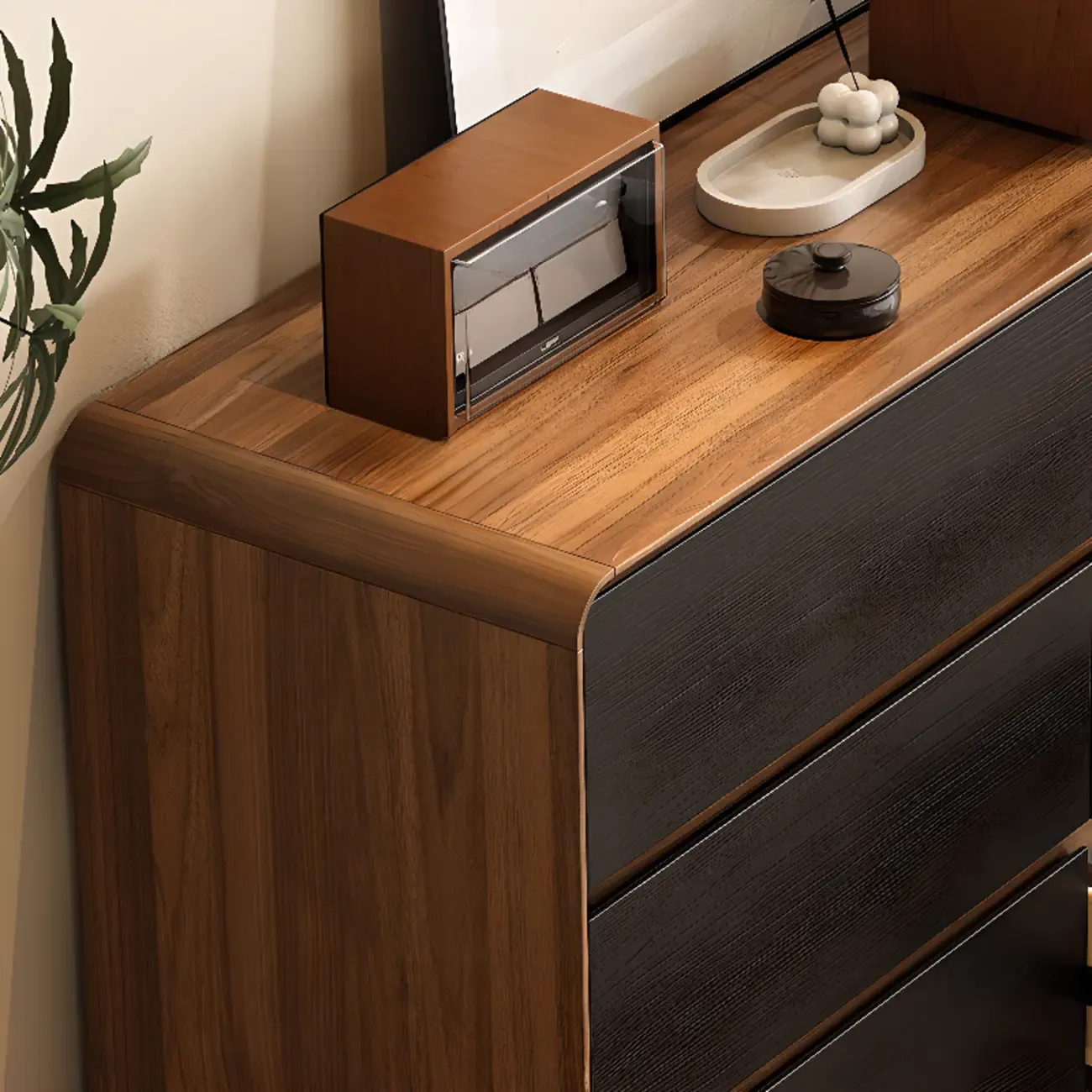 Minimalist Multi-drawer Black Wood Horizonal Dresser Image - 8