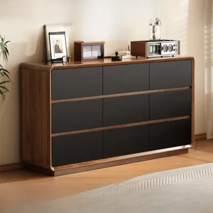 Minimalist Multi-drawer Black Wood Horizonal Dresser Image - 9