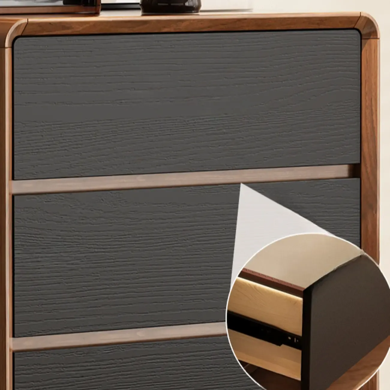 Minimalist Multi-drawer Black Wood Horizonal Dresser Image - 11