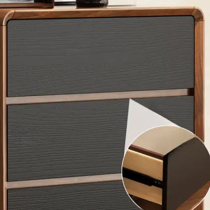 Minimalist Multi-drawer Black Wood Horizonal Dresser Image - 11