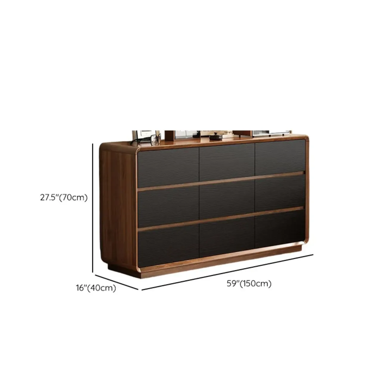Minimalist Multi-drawer Black Wood Horizonal Dresser Image - 17