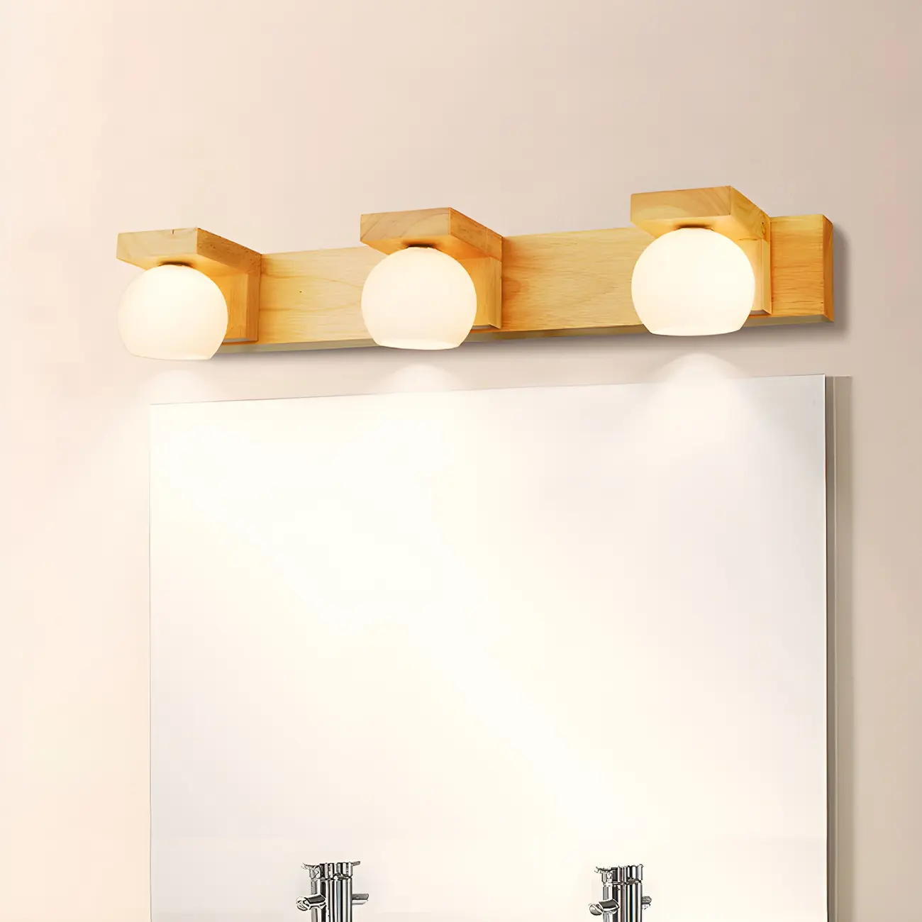 Modern Medium Wood Color LED Bathroom Vanity Light in 3 Lights Image - 2 | homeyfad