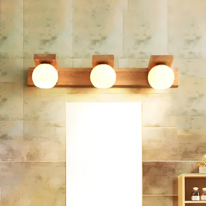 Modern Medium Wood Color LED Bathroom Vanity Light in 3 Lights Image - 3