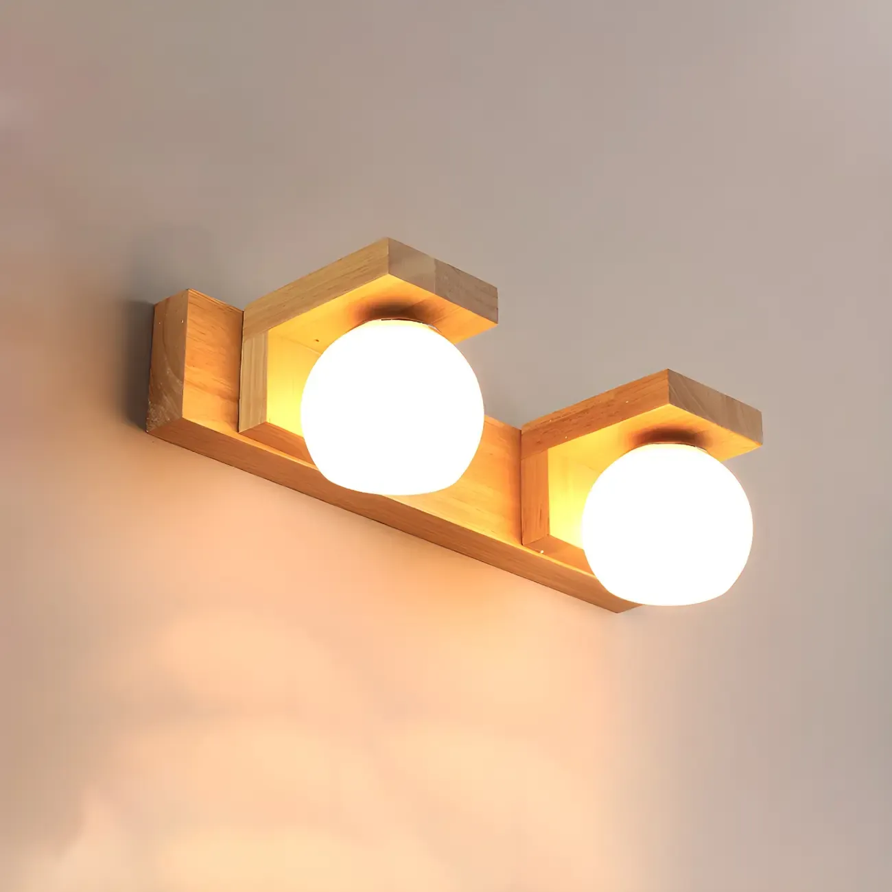 Modern Medium Wood Color LED Bathroom Vanity Light in 3 Lights Image - 8