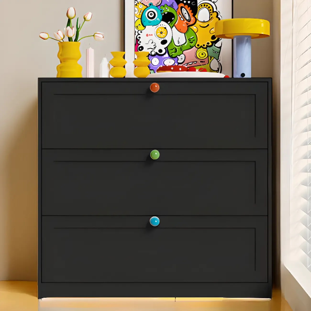 Black Modern Metal Vertical Bachelor Chest for Bedroom Image - 2