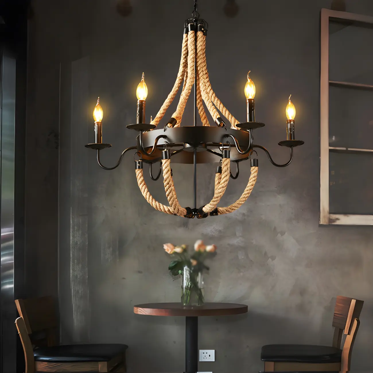 Rustic Farmhouse Rope Large 6-Light Chandelier Image - 2 | homeyfad