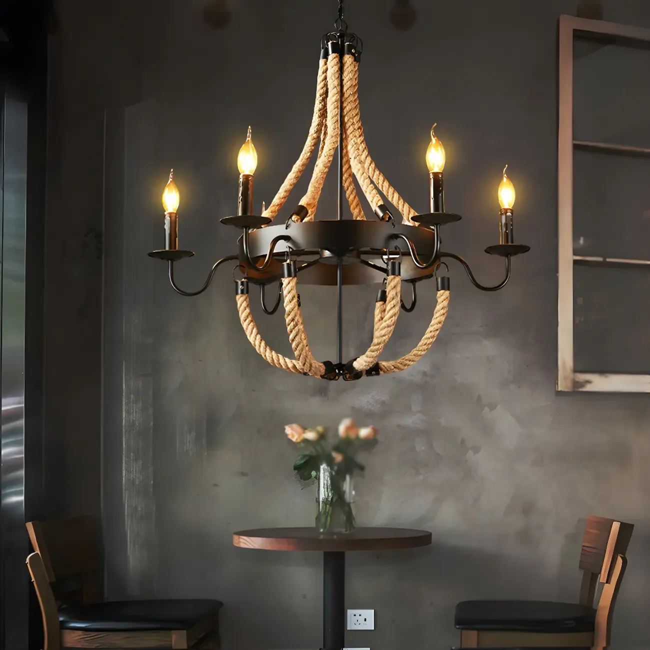 Rustic Farmhouse Rope Large 6-Light Chandelier Image - 2