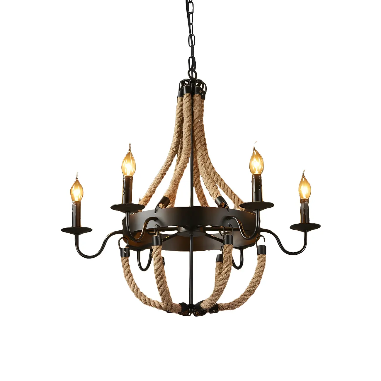 Rustic Farmhouse Rope Large 6-Light Chandelier Image - 3 | homeyfad