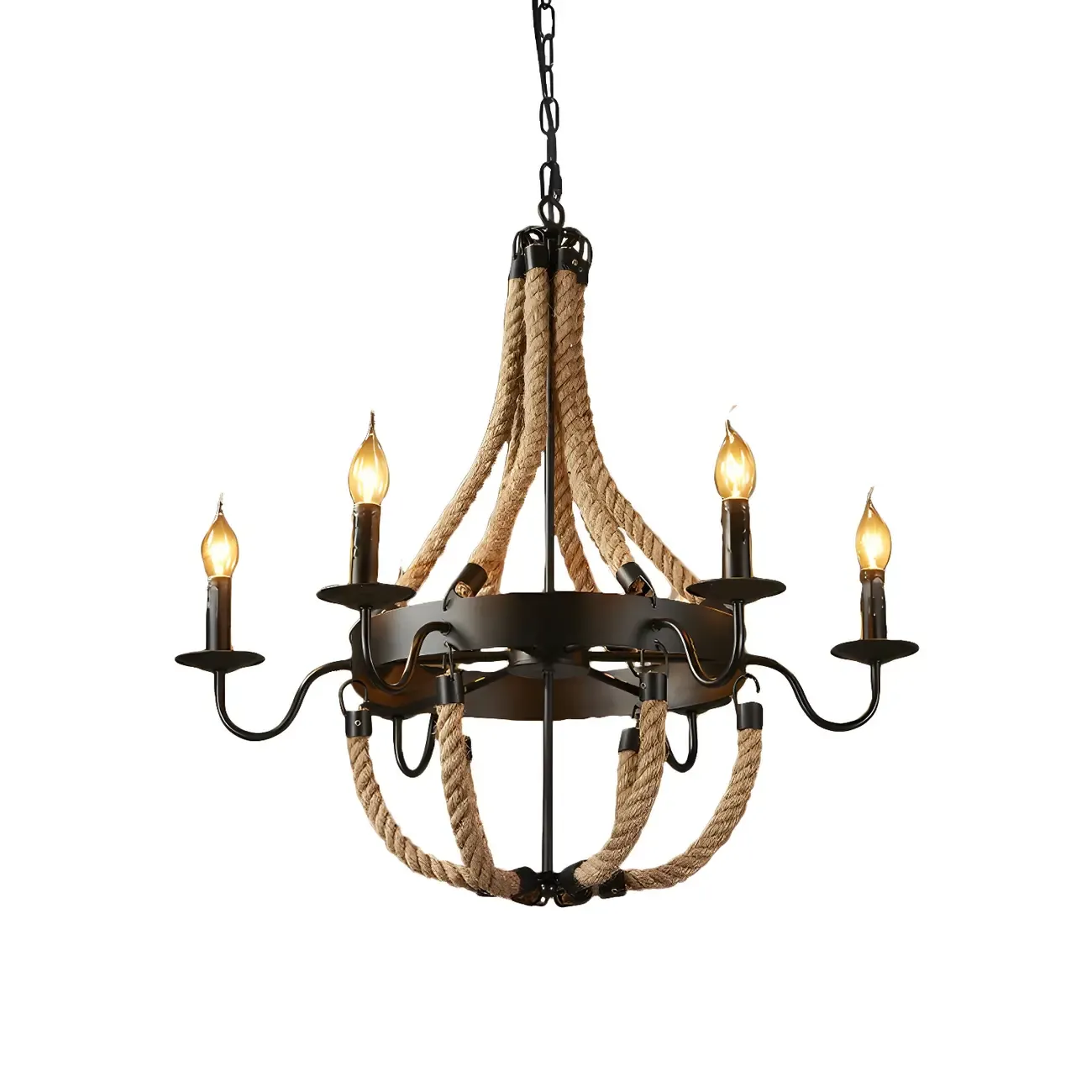 Rustic Farmhouse Rope Large 6-Light Chandelier Image - 3