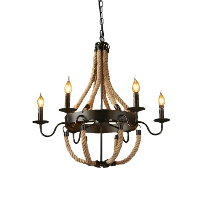 Rustic Farmhouse Rope Large 6-Light Chandelier Image - 3