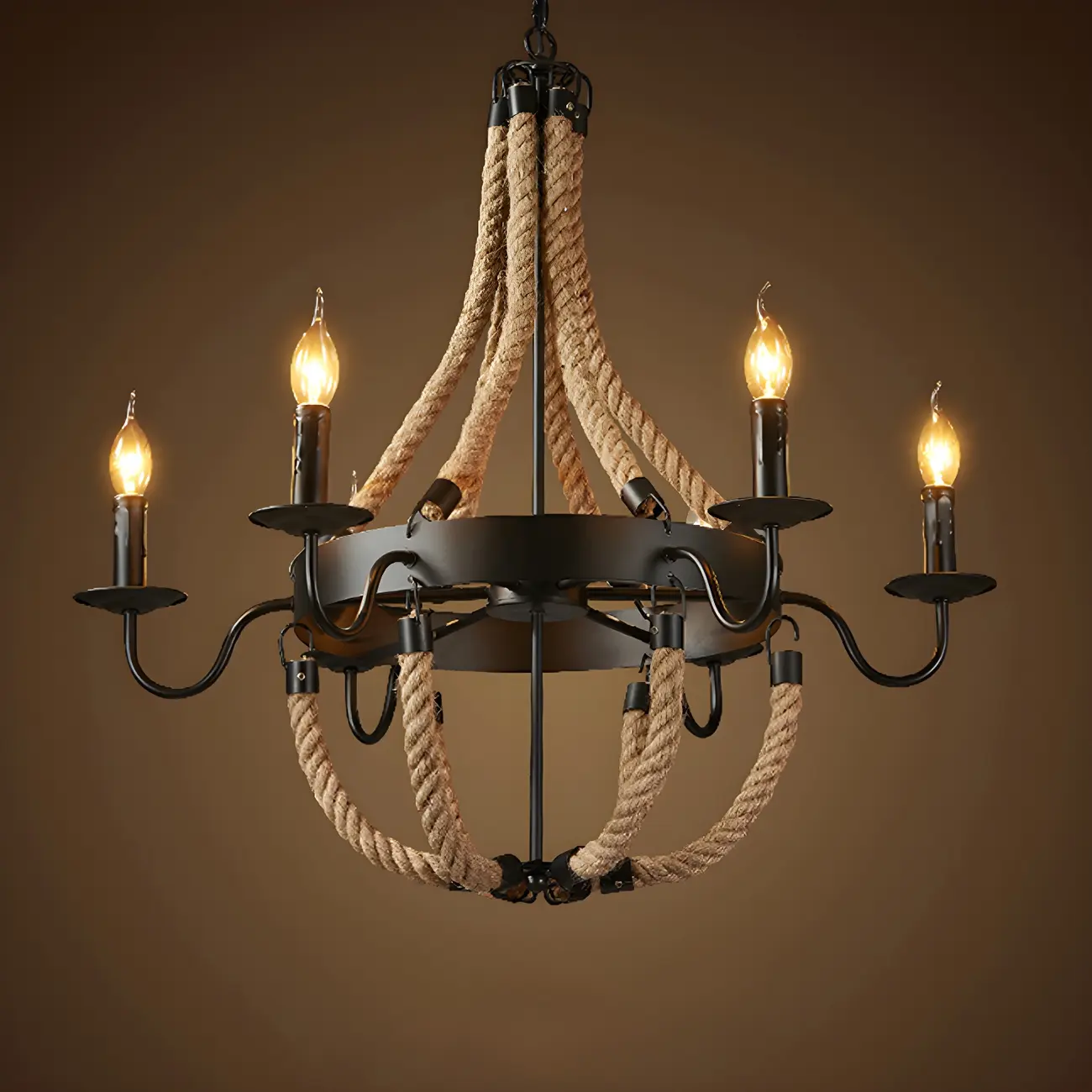 Rustic Farmhouse Rope Large 6-Light Chandelier Image - 4 | homeyfad