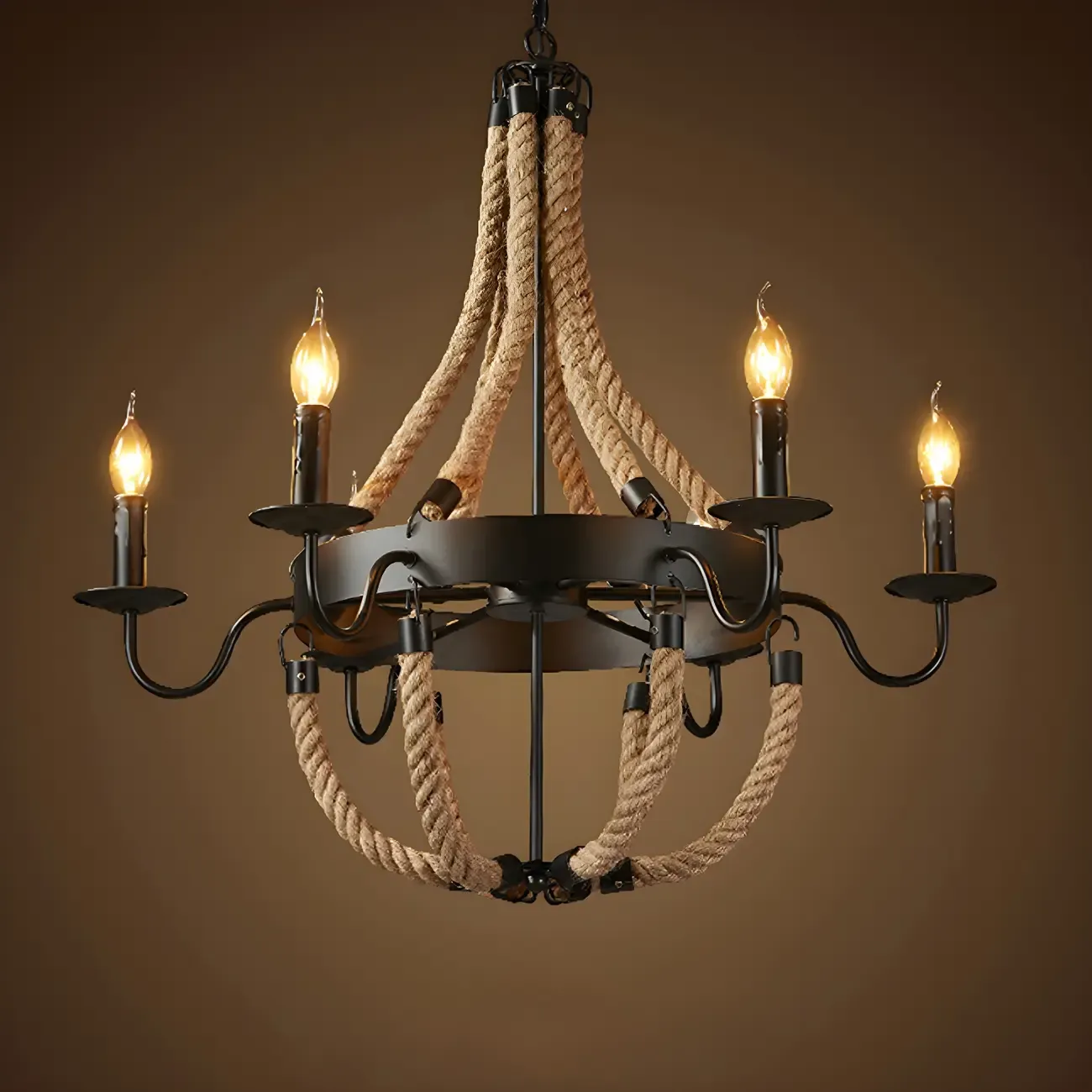 Rustic Farmhouse Rope Large 6-Light Chandelier Image - 4