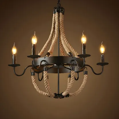 Rustic Farmhouse Rope Large 6-Light Chandelier Image - 4