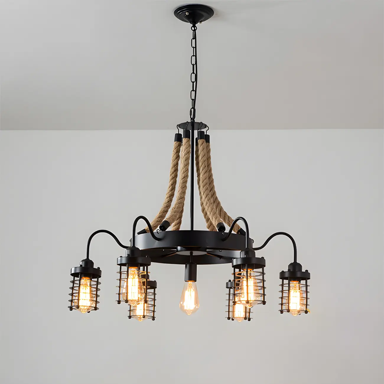 Black Rope Industrial Metal Vintage Chandelier Light | homeyfad