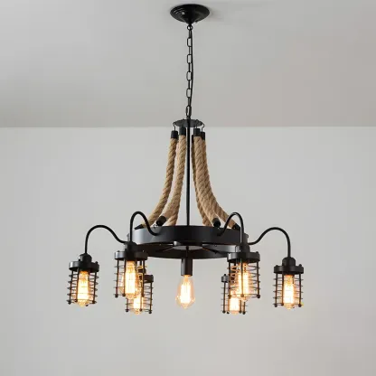 Black Rope Industrial Metal Vintage Chandelier Light