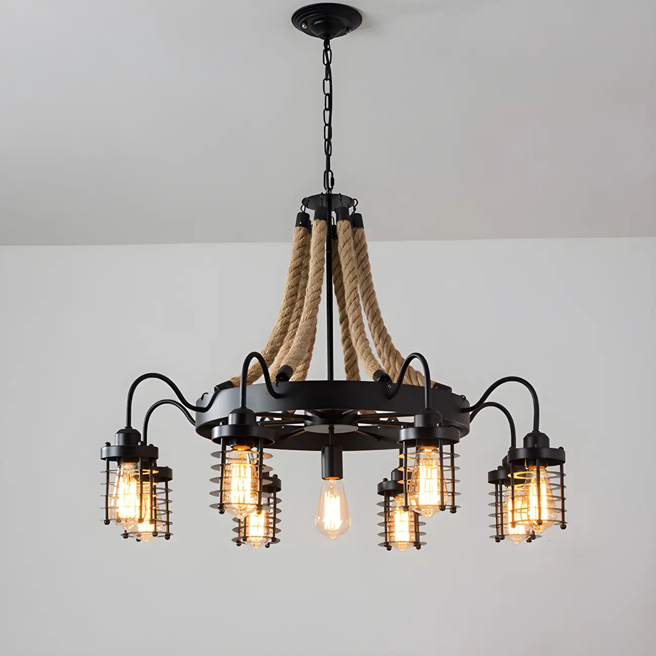 Black Rope Industrial Metal Vintage Chandelier Light | homeyfad
