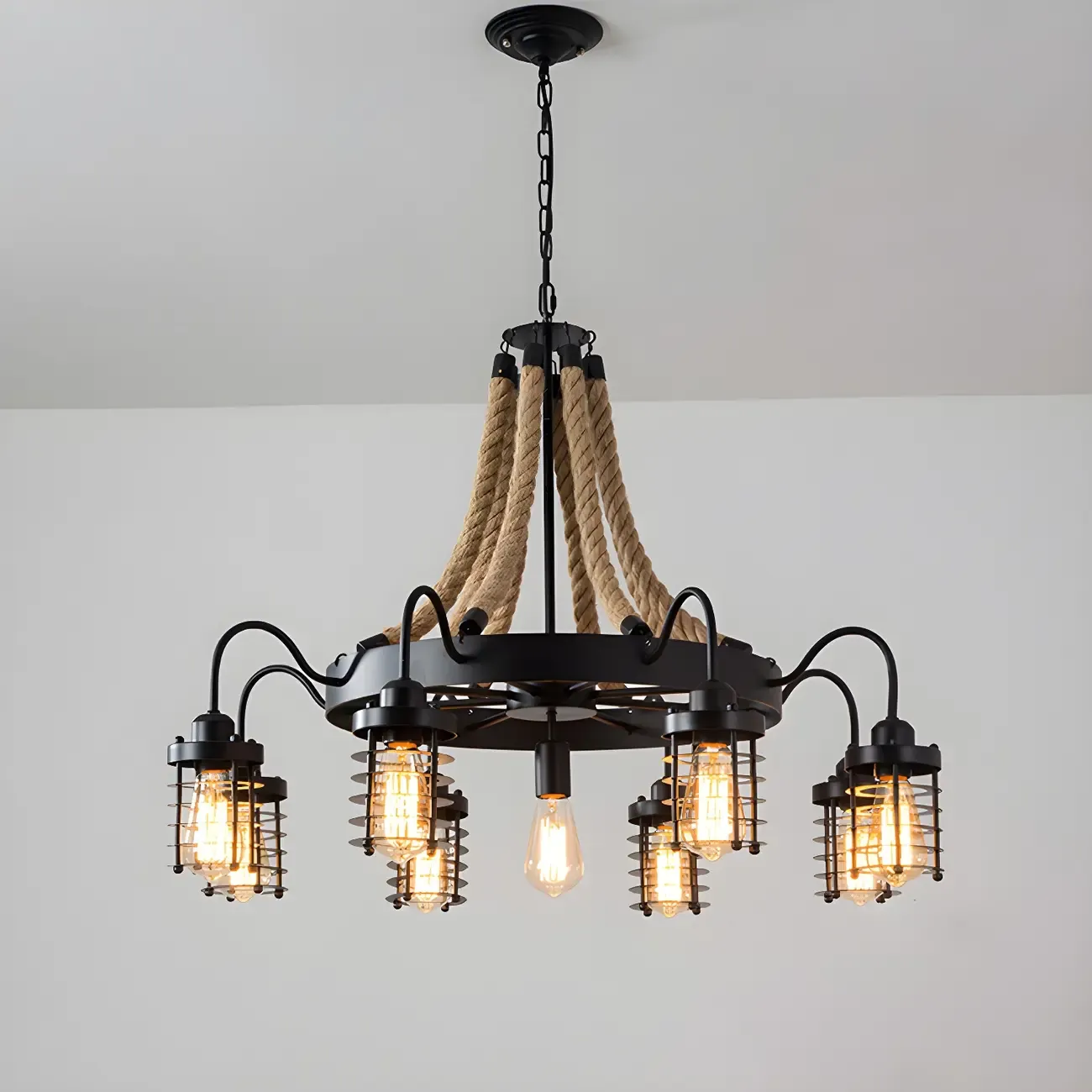 Black Rope Industrial Metal Vintage Chandelier Light