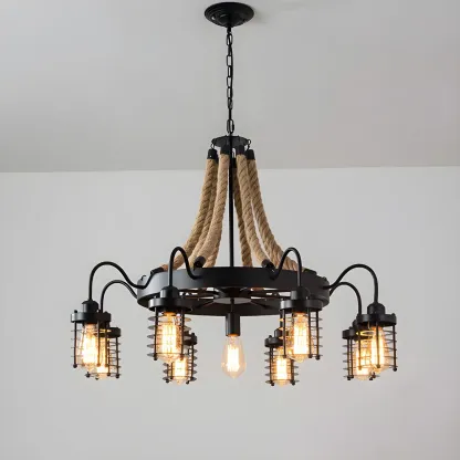 Black Rope Industrial Metal Vintage Chandelier Light
