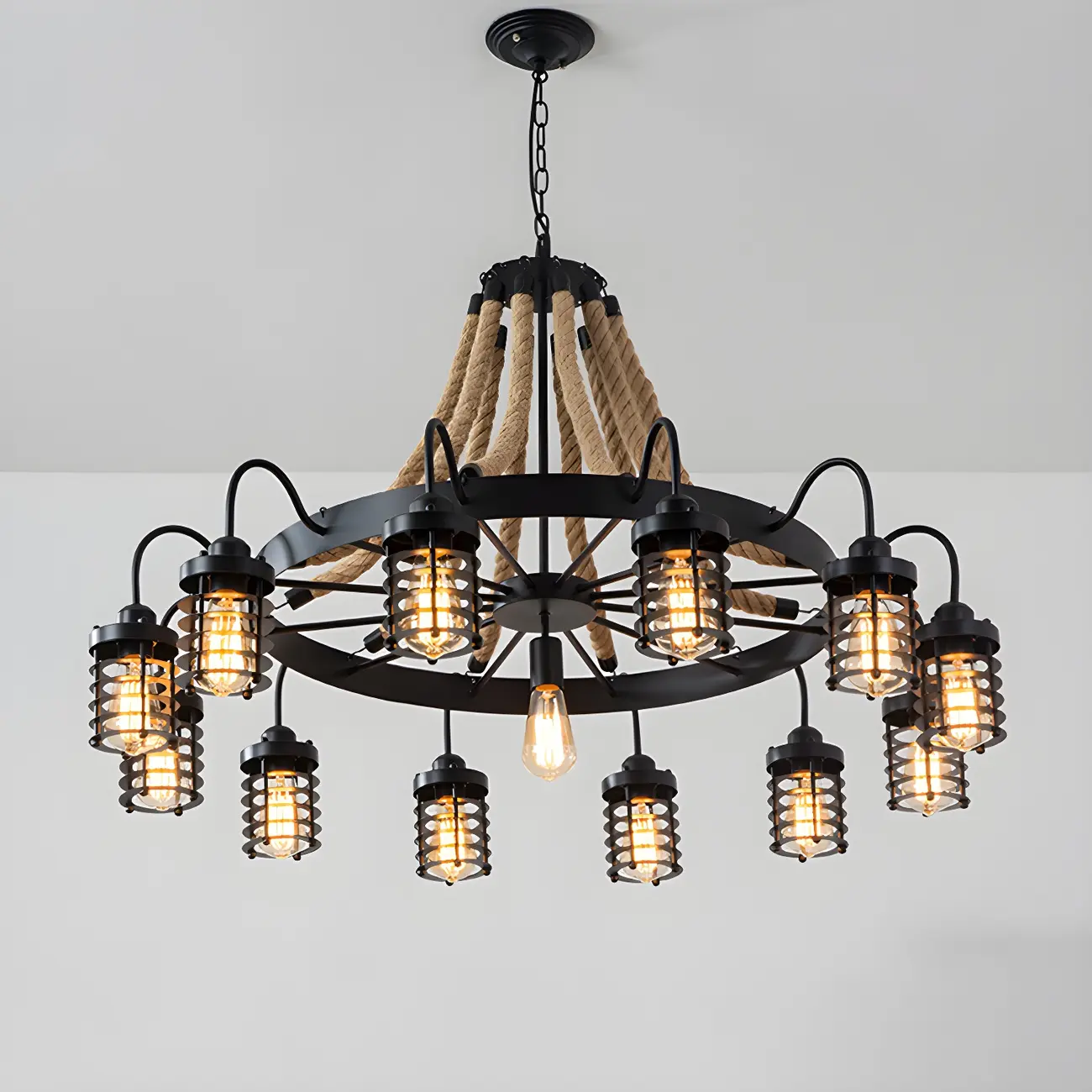 Black Rope Industrial Metal Vintage Chandelier Light | homeyfad