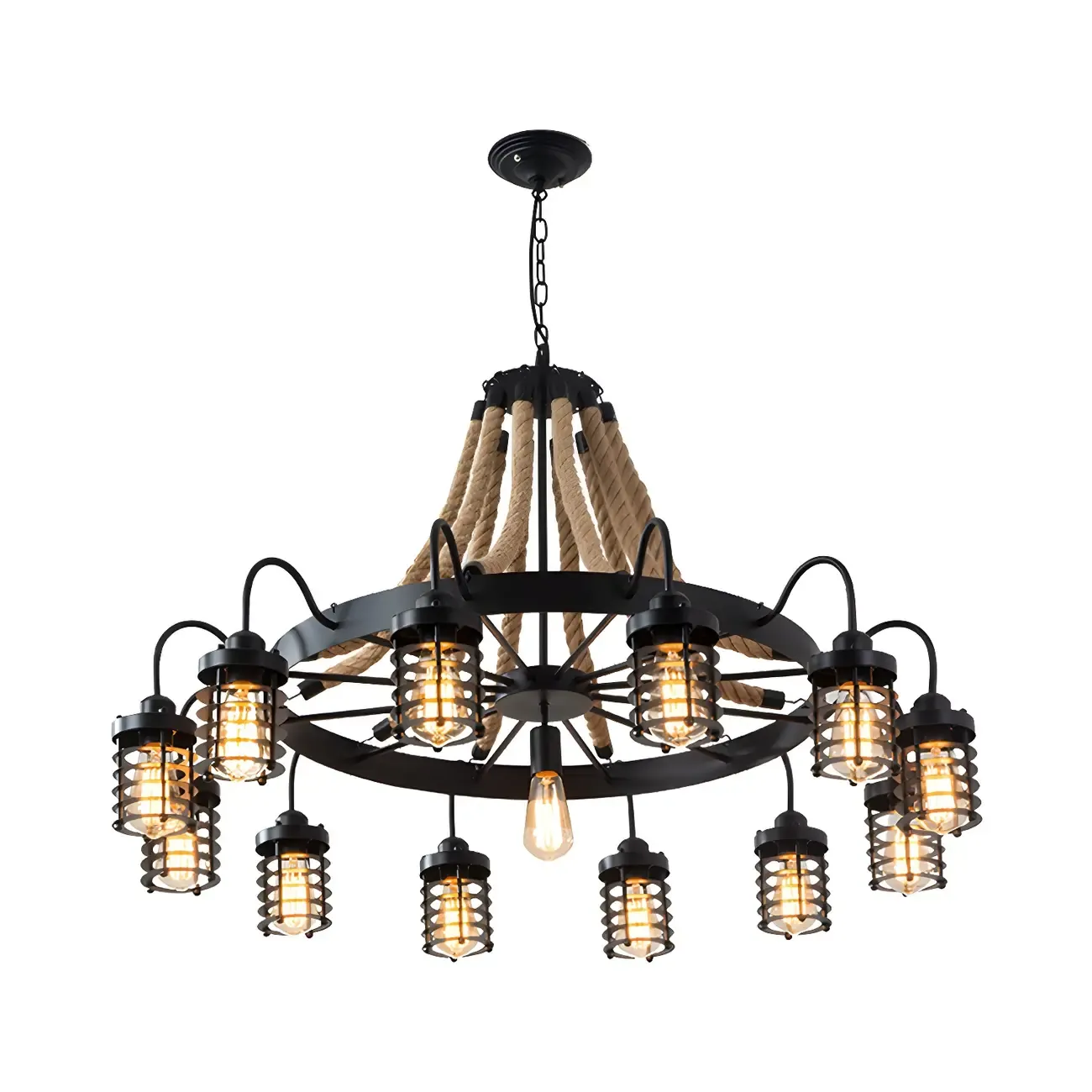 Black Rope Industrial Metal Vintage Chandelier Light