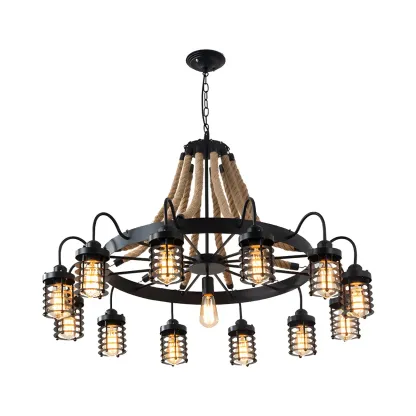 Black Rope Industrial Metal Vintage Chandelier Light