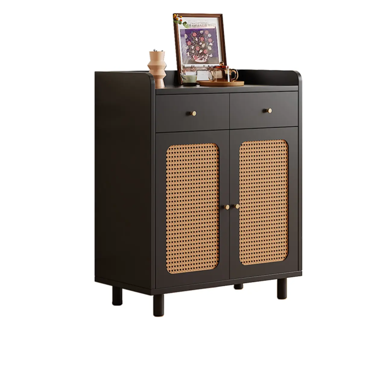 Modern Wood Sideboard with Woven Doors and Storage Image - 2 | homeyfad