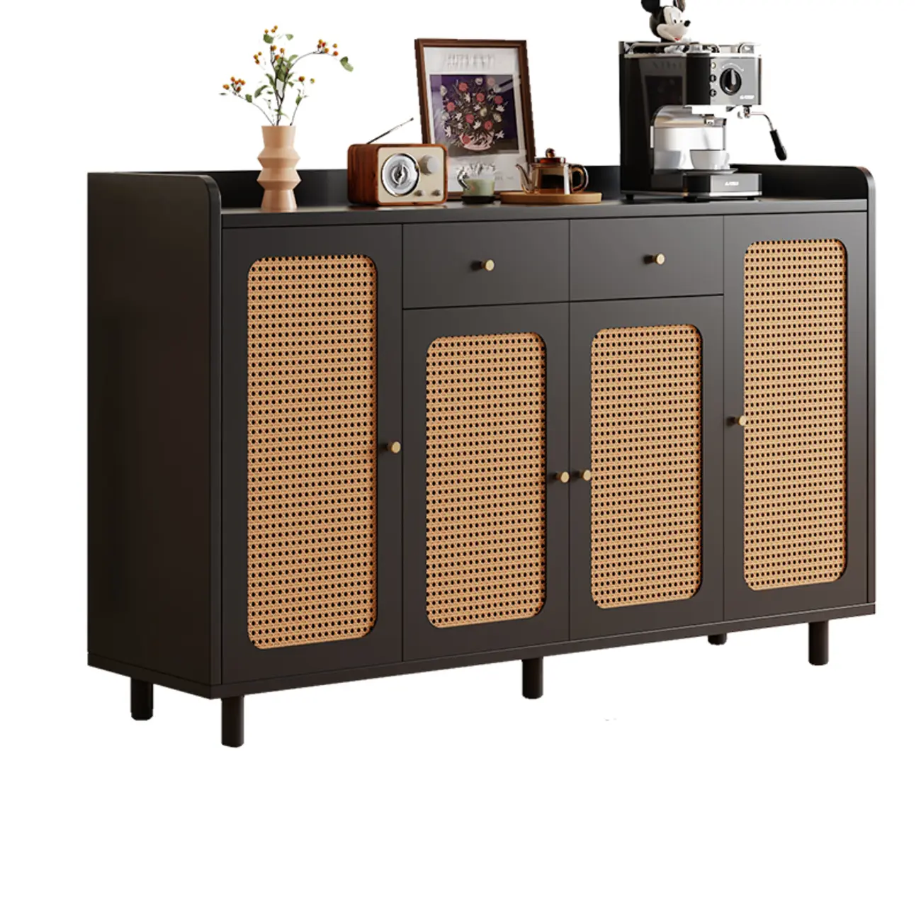 Modern Wood Sideboard with Woven Doors and Storage Image - 5 | homeyfad