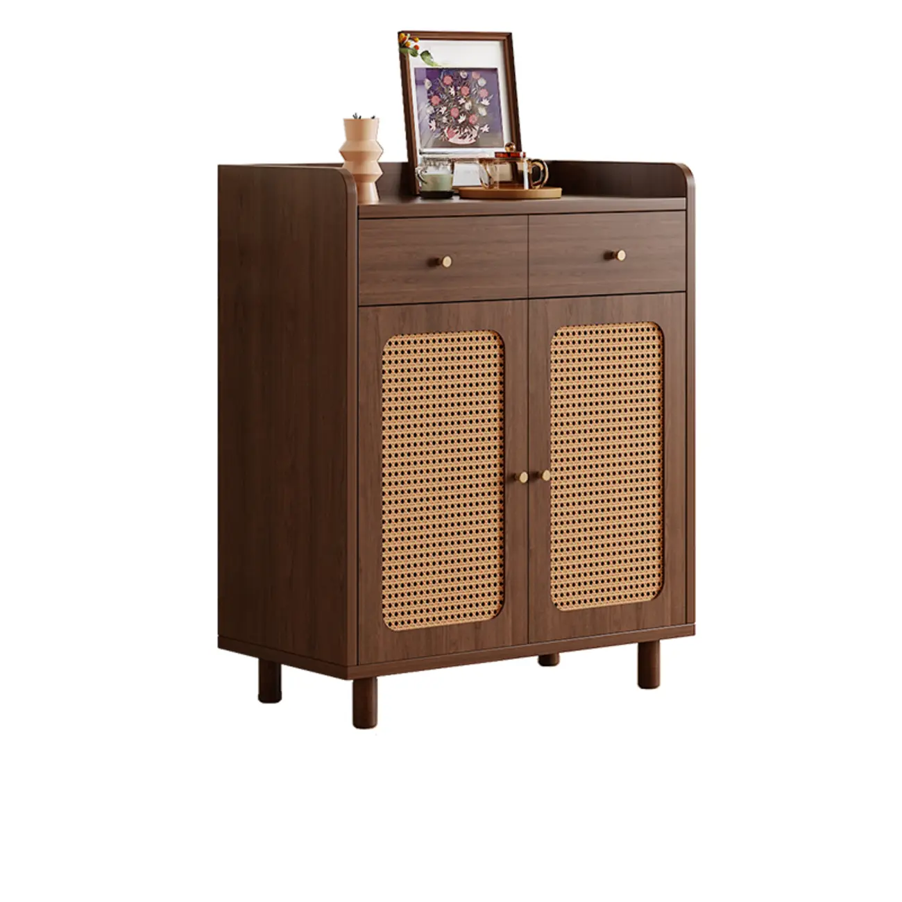 Modern Wood Sideboard with Woven Doors and Storage Image - 7 | homeyfad