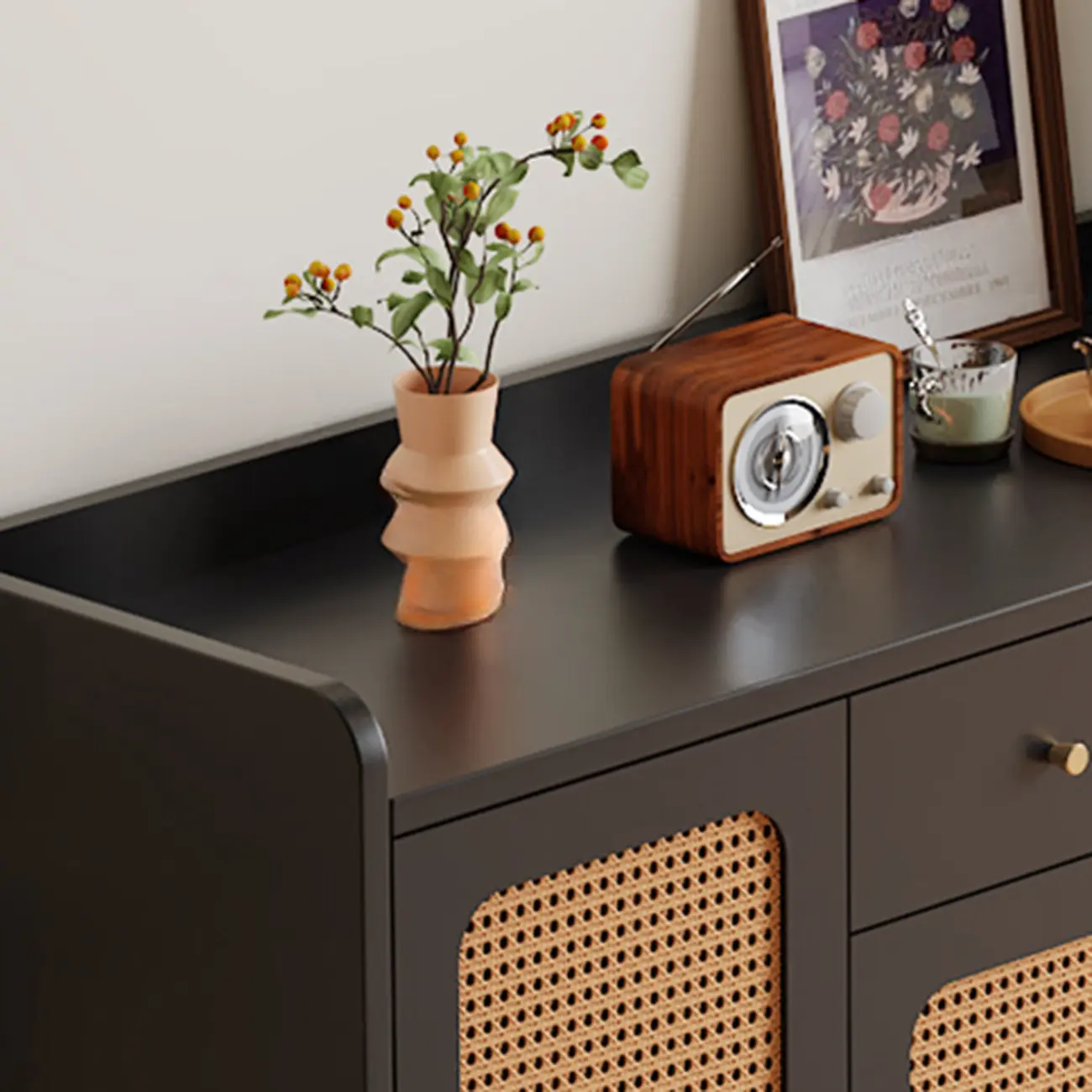 Modern Wood Sideboard with Woven Doors and Storage Image - 8 | homeyfad