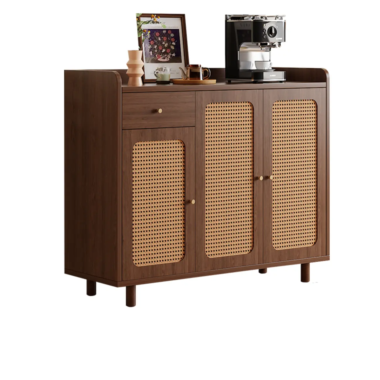 Modern Wood Sideboard with Woven Doors and Storage Image - 9 | homeyfad