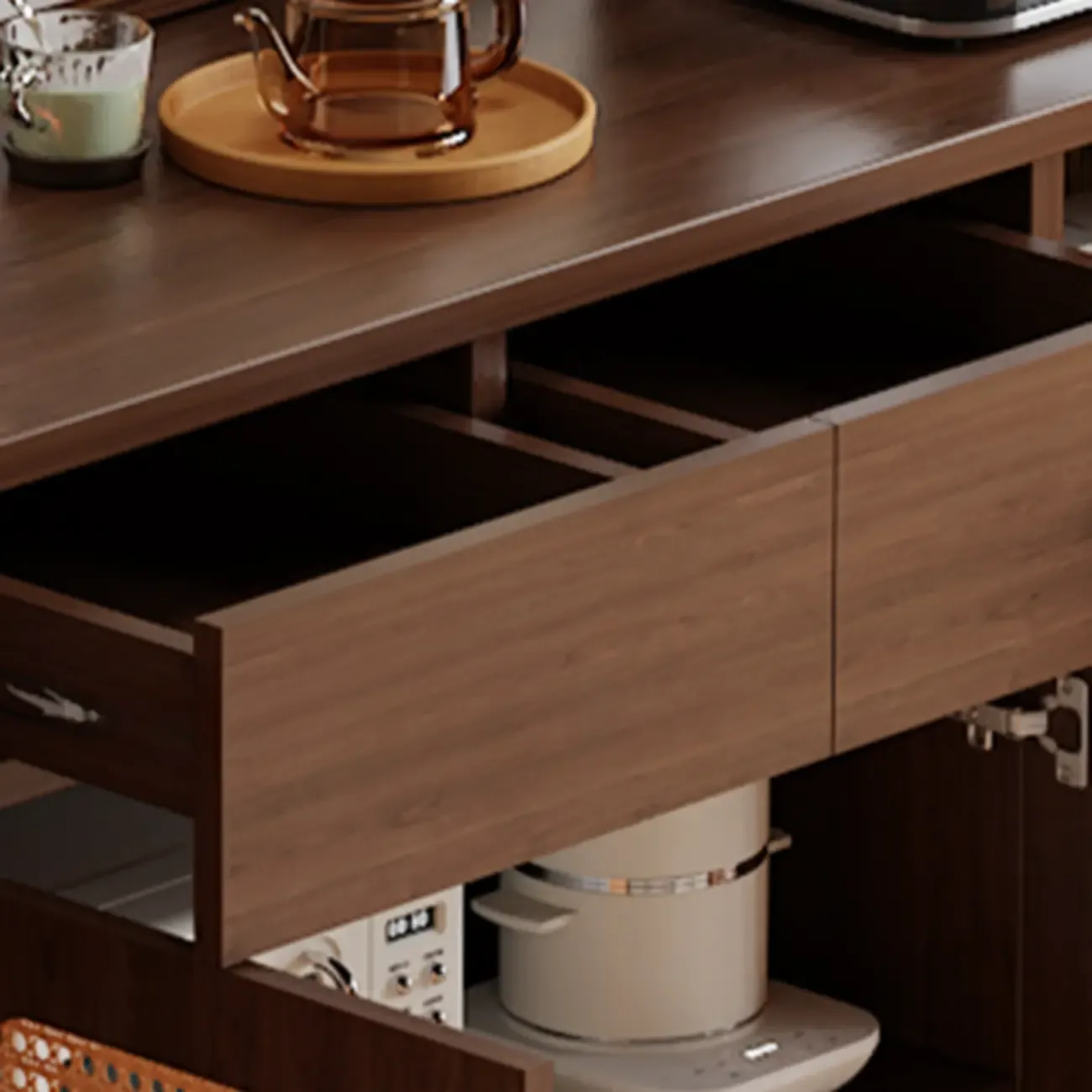 Modern Wood Sideboard with Woven Doors and Storage Image - 10