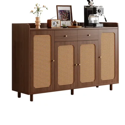 Modern Wood Sideboard with Woven Doors and Storage Image - 11