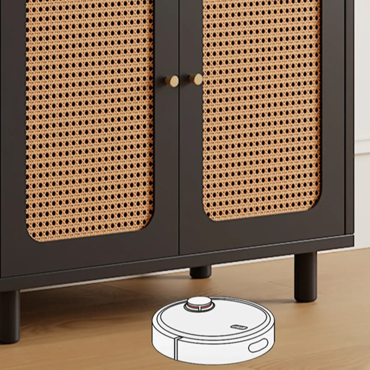 Modern Wood Sideboard with Woven Doors and Storage Image - 15