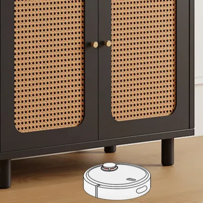 Modern Wood Sideboard with Woven Doors and Storage Image - 15