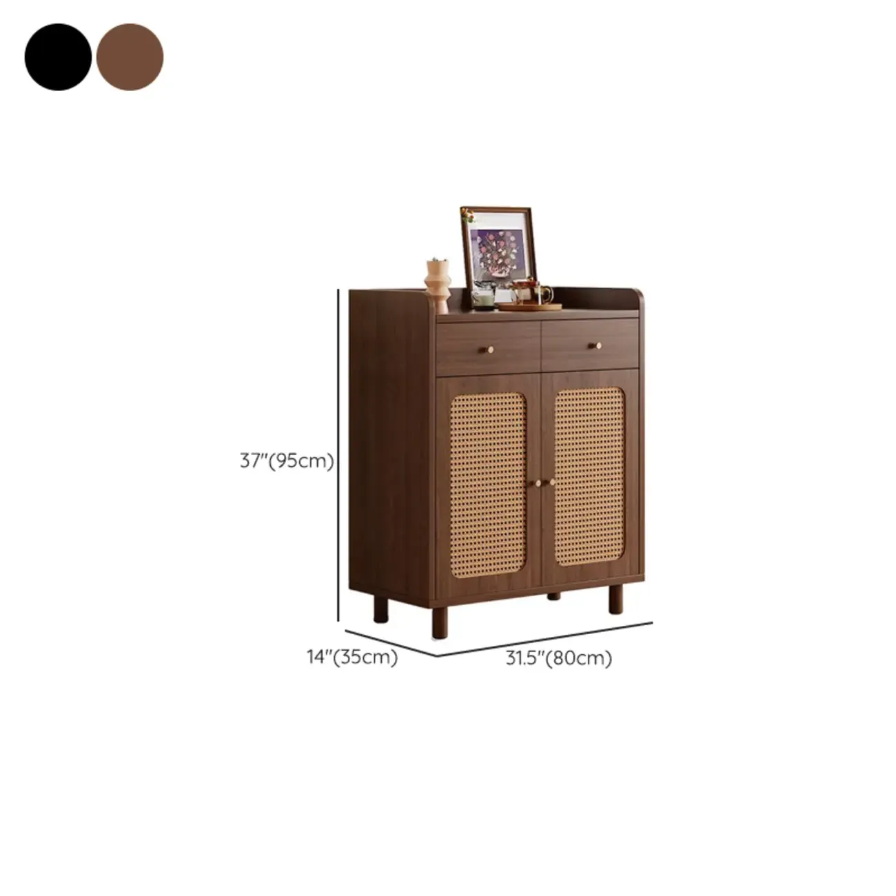 Modern Wood Sideboard with Woven Doors and Storage Image - 17