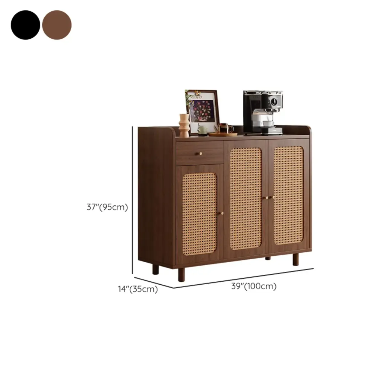Modern Wood Sideboard with Woven Doors and Storage Image - 18