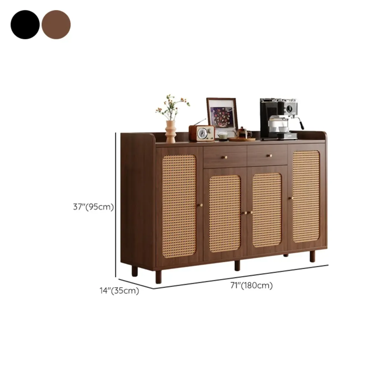 Modern Wood Sideboard with Woven Doors and Storage Image - 22