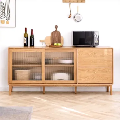 Modern Wood Sliding Doors Sideboard with Drawers Image - 1
