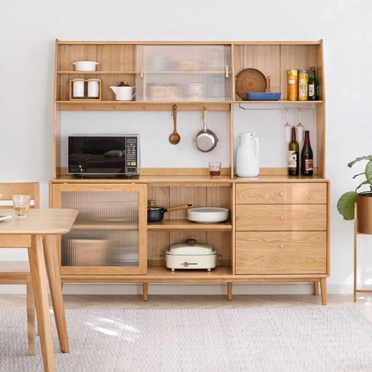 Modern Wood Sliding Doors Sideboard with Drawers Image - 6 | homeyfad