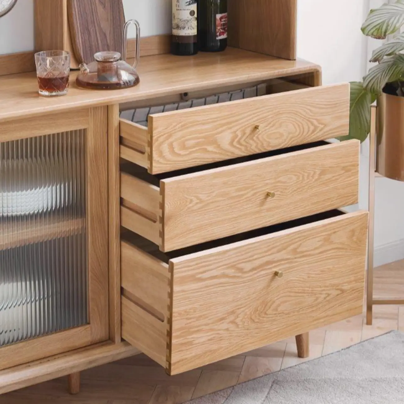 Modern Wood Sliding Doors Sideboard with Drawers Image - 9 | homeyfad