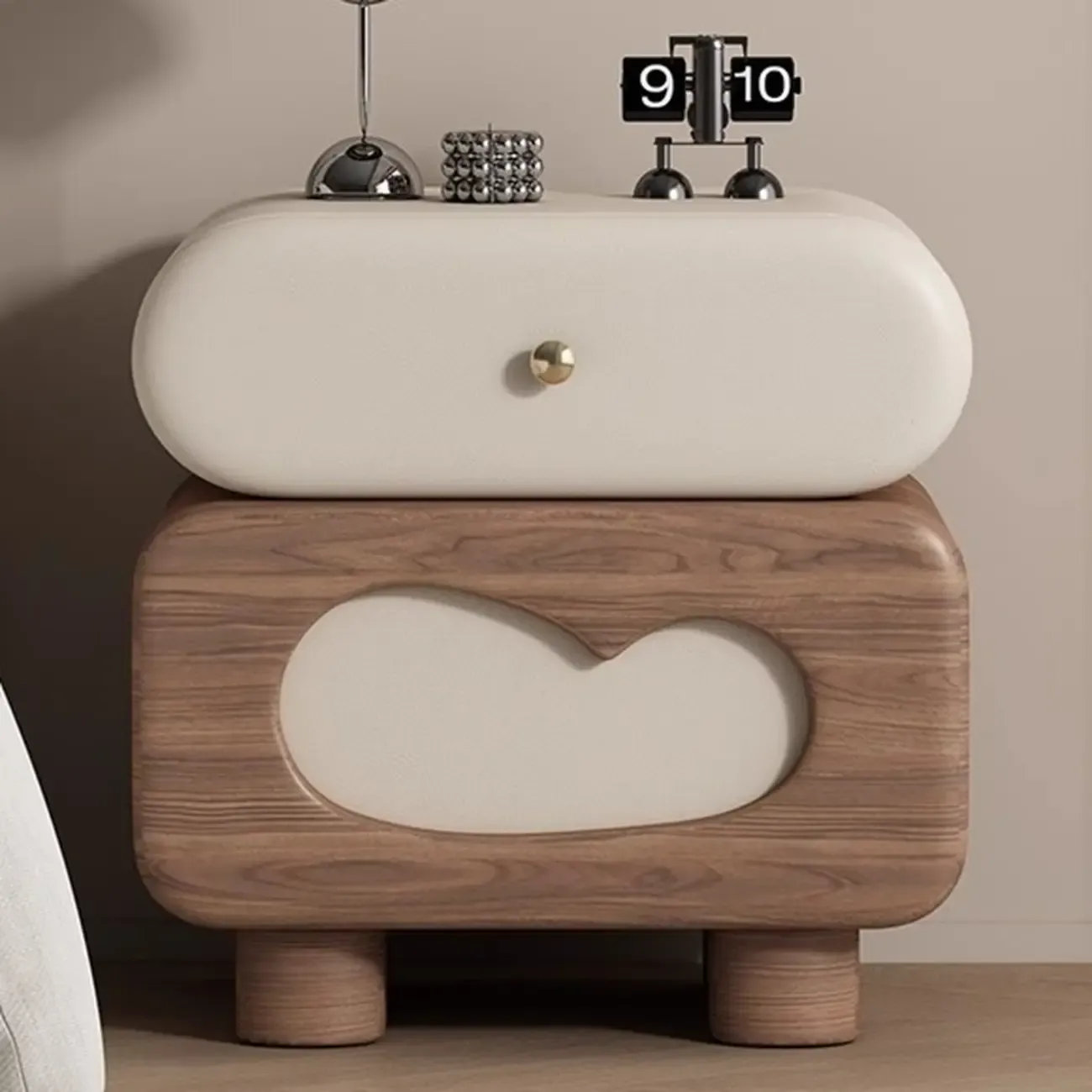 Swivel Modern Natural Wood Drawer Nightstand Image - 1