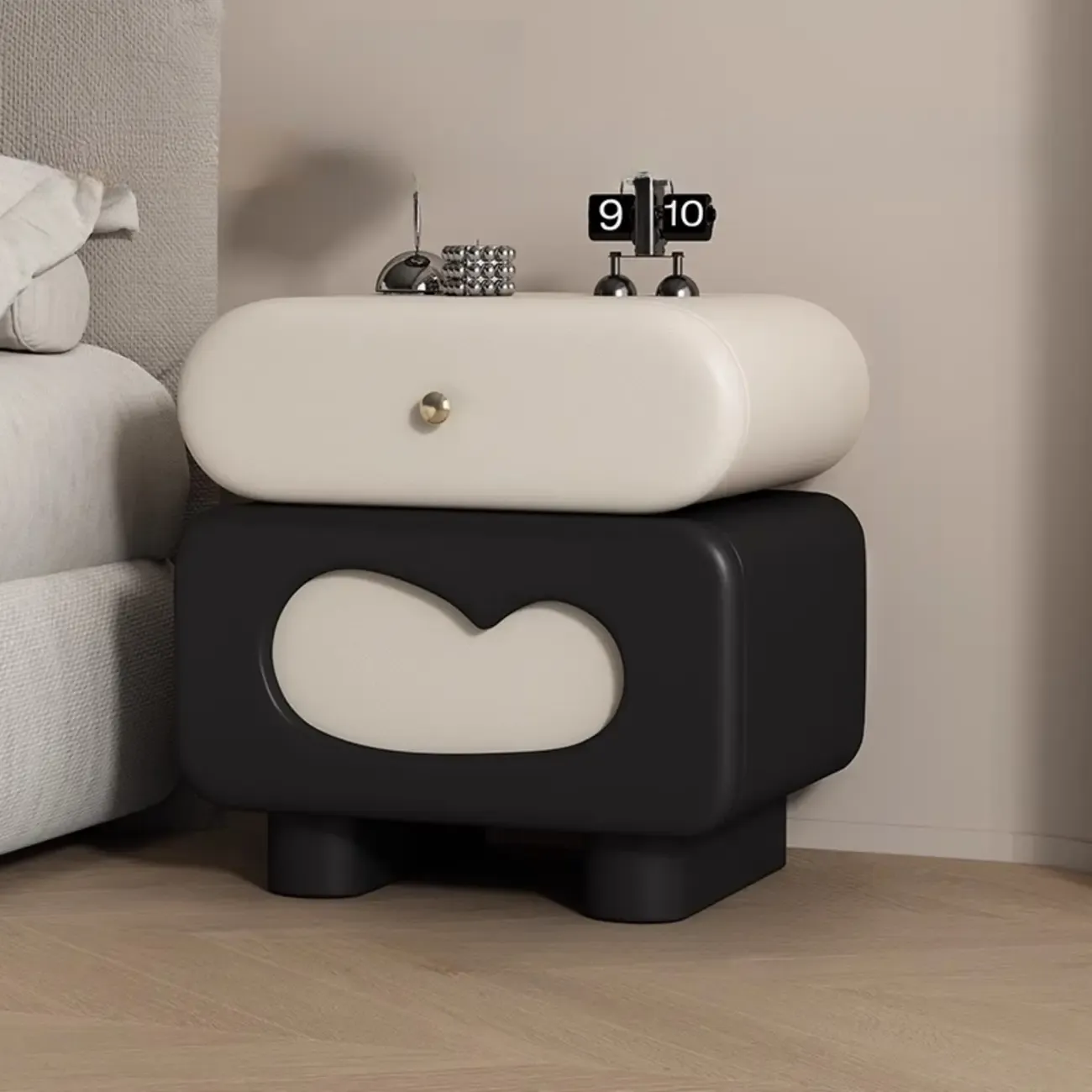 Swivel Modern Natural Wood Drawer Nightstand Image - 3